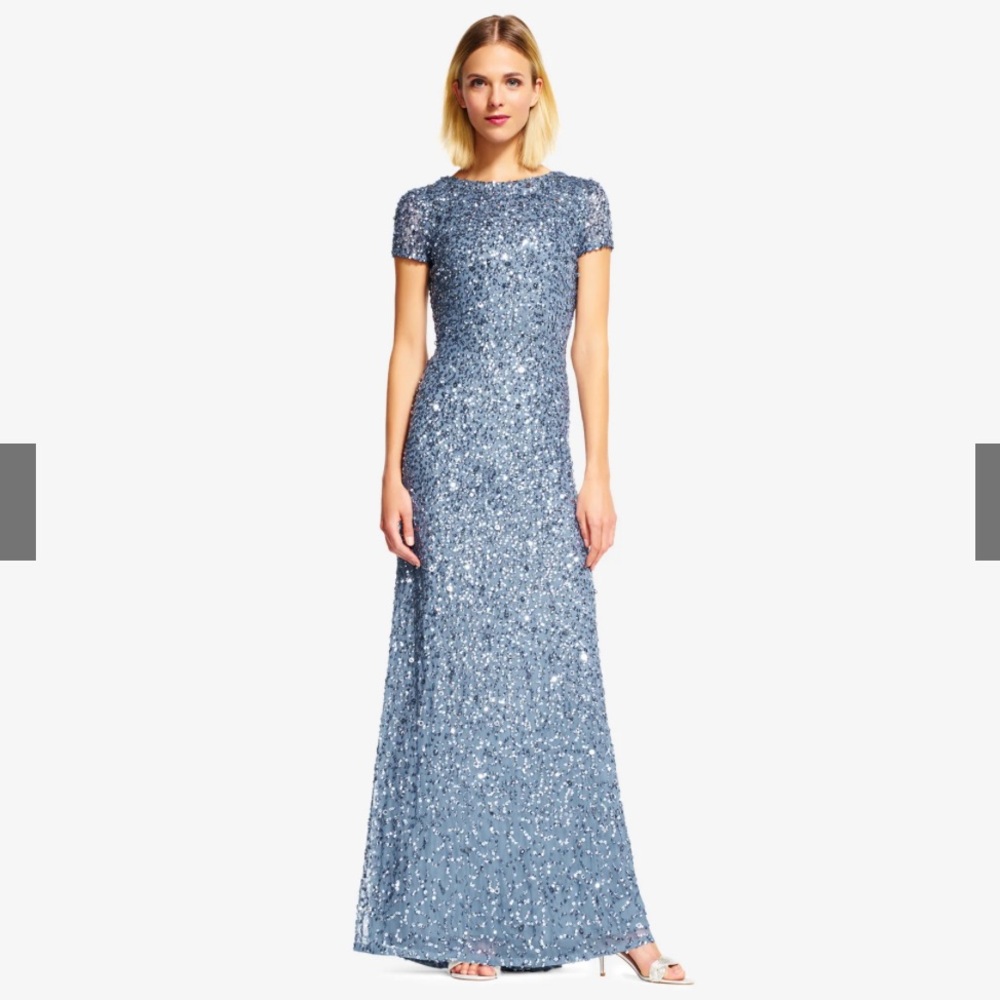 Adrianna Papell Scoop Back Sequin Gown In Nile